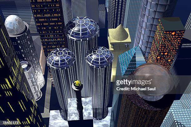 metropolis - ビル　夜景　空撮点のイラスト素材／クリップアート素材／マンガ素材／アイコン素材