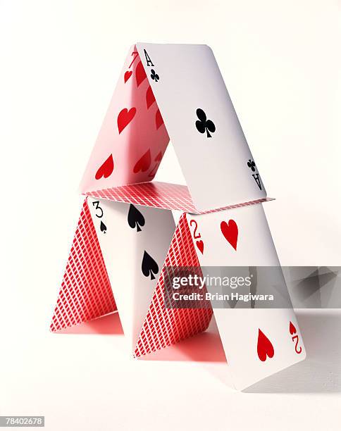 playing card pyramid - house of cards stock pictures, royalty-free photos & images