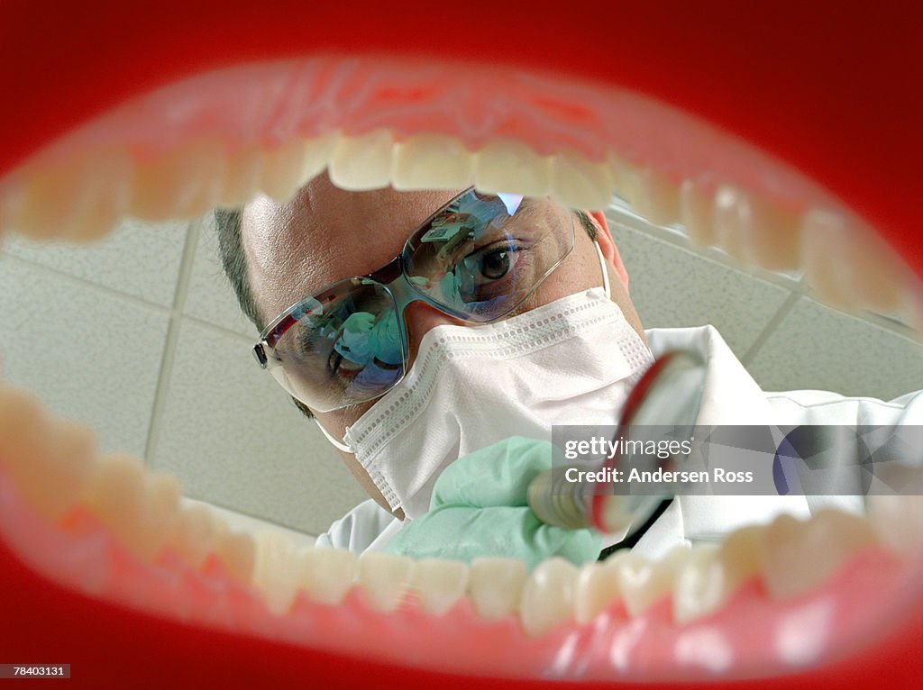 Dentist examining mouth