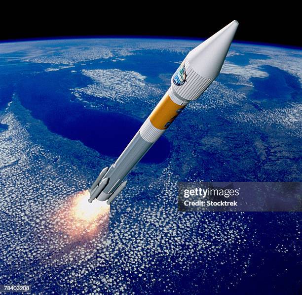 satellite launching into space - aerospace rocket stock illustrations