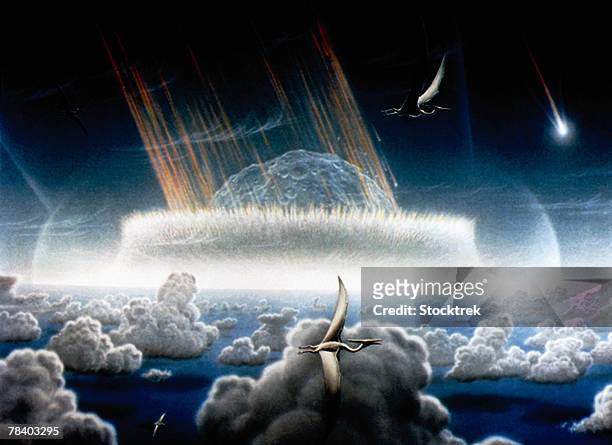 meteor crashing into earth - asteroid impact stock-fotos und bilder