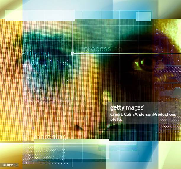 face scan - big brother orwellian concept stock illustrations