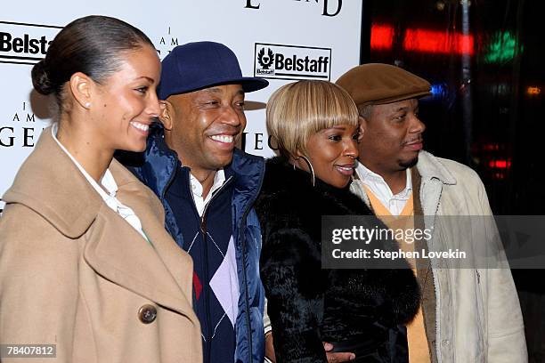 Model Porschla Coleman, Russell Simmons, Singer Mary J. Blige and Kendu Isaacs attend Warner Brothers New York premiere of "I Am Legend" at The WaMu...