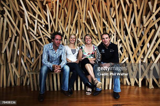 New Zealand triathletes Bevan Docherty, Debbie Tanner, Sam Warriner and Kris Gemmell pose following the announcement that they will be representing...