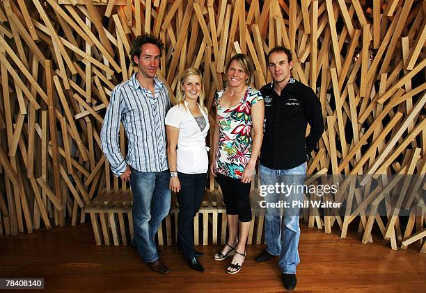 New Zealand triathletes Bevan Docherty, Debbie Tanner, Sam Warriner and Kris Gemmell pose following the announcement that they will be representing...