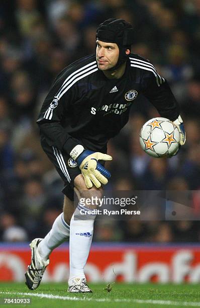 Chelsea goalkeeper, Petr Cech in action during the UEFA Champions League group B match between Chelsea and Valencia at Stamford Bridge on December...
