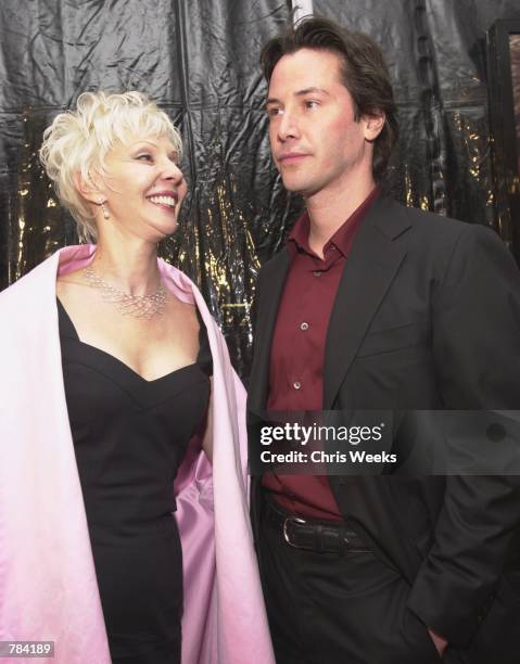 Actor Keanu Reeves and his mother Patric Reeves arrive at the premiere of Warner Bros.'' "Sweet November" February 12, 2001 in Westwood, CA.