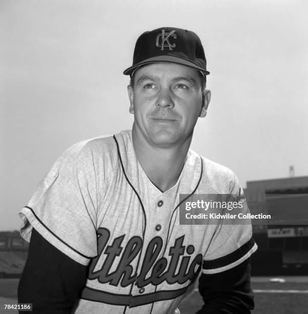 Outfielder Dick Williams, of the Kansas City Athletics, poses for a portrait prior to a game in 1959 against the New York Yankes at Yankee Stadium in...