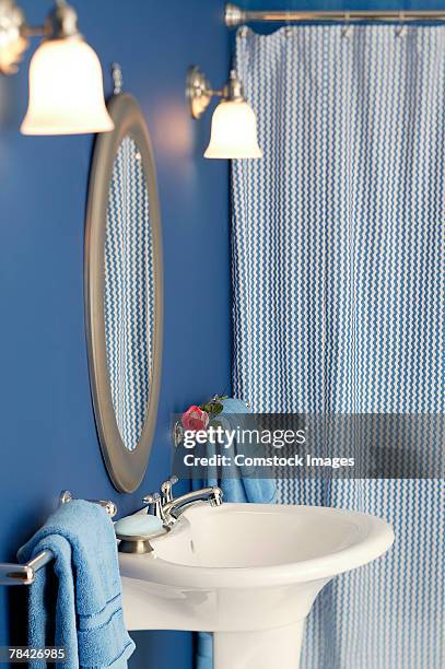 interior of bathroom - shower curtain stock pictures, royalty-free photos & images