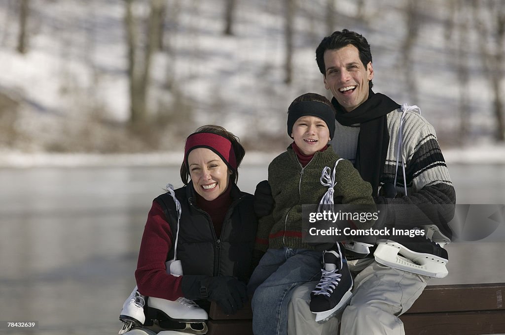 Family with ice skates