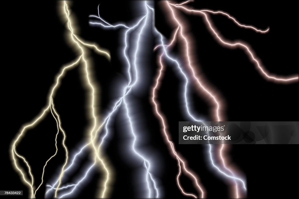 Composite of multiple colored lightning bolts