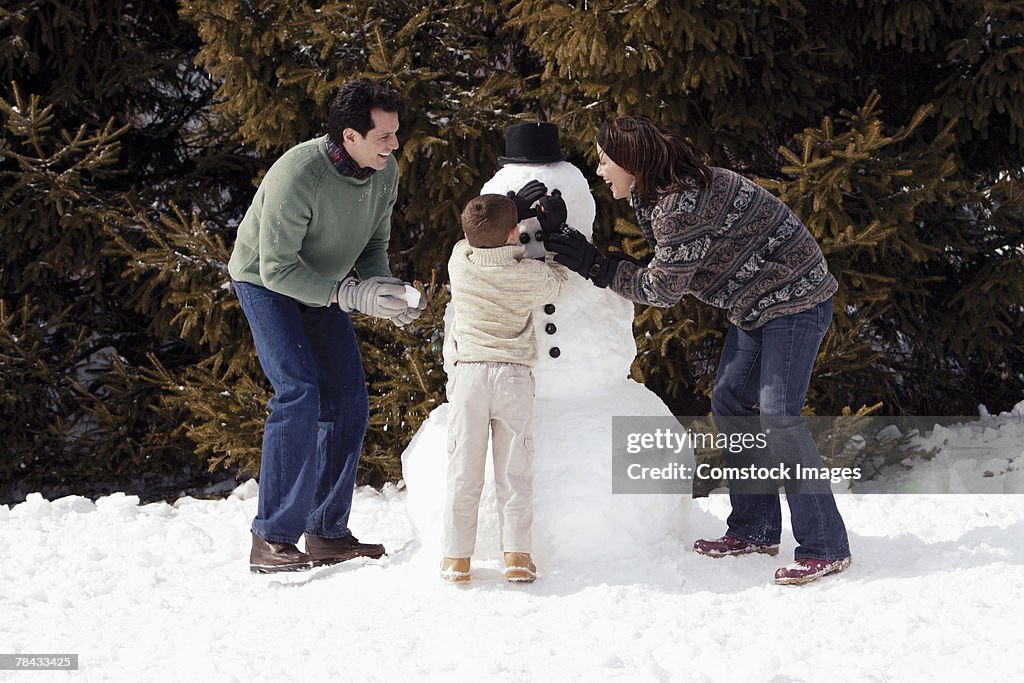 Family with snowman