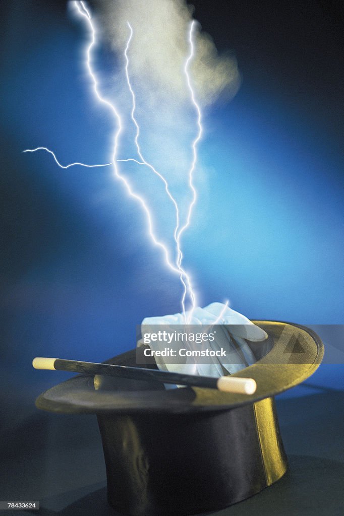 Composite of lightning bolts and magician's hat