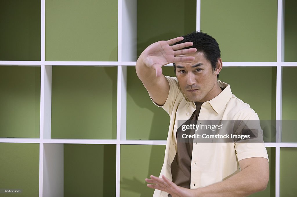 Man making hand gestures