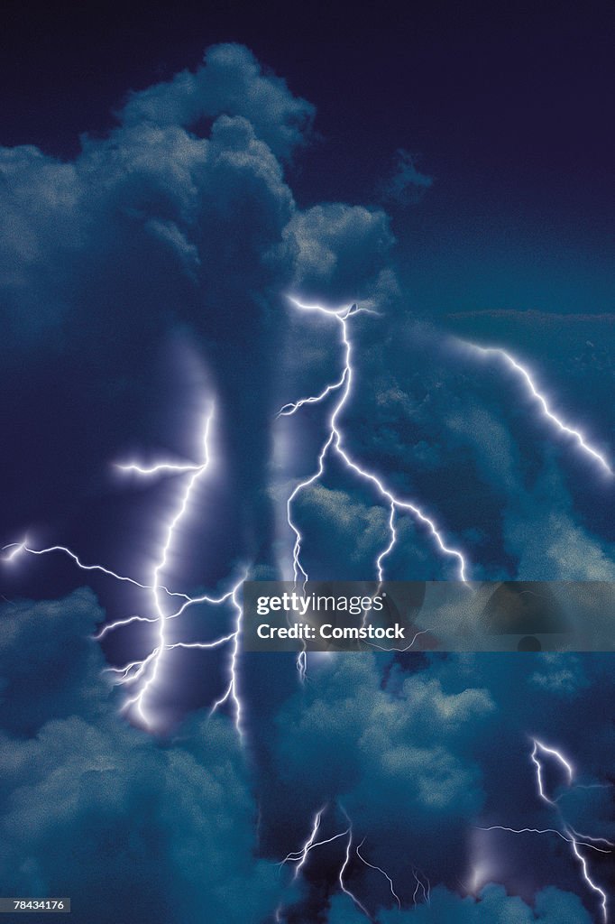 Composite of lightning bolts and clouds