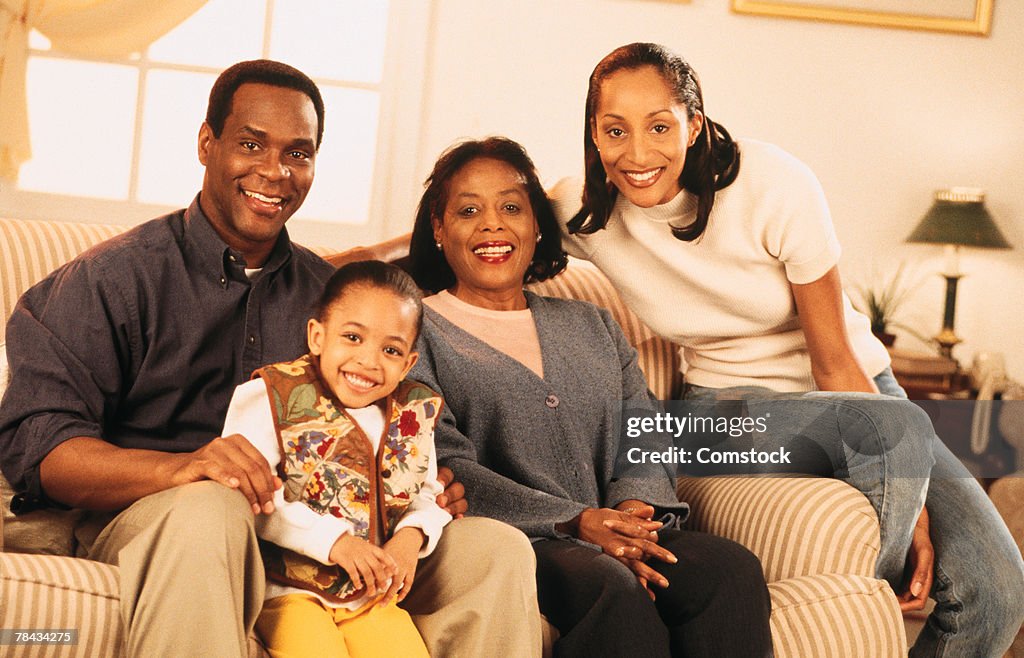 Family portrait on couch