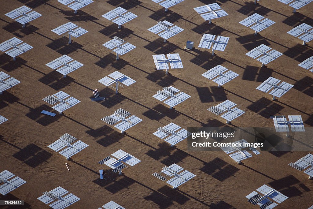 Heliostat mirrors at solar power plant , Daggett , California
