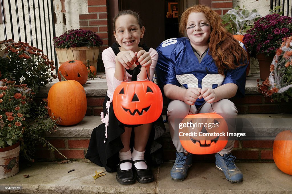 Girls in Halloween costumes