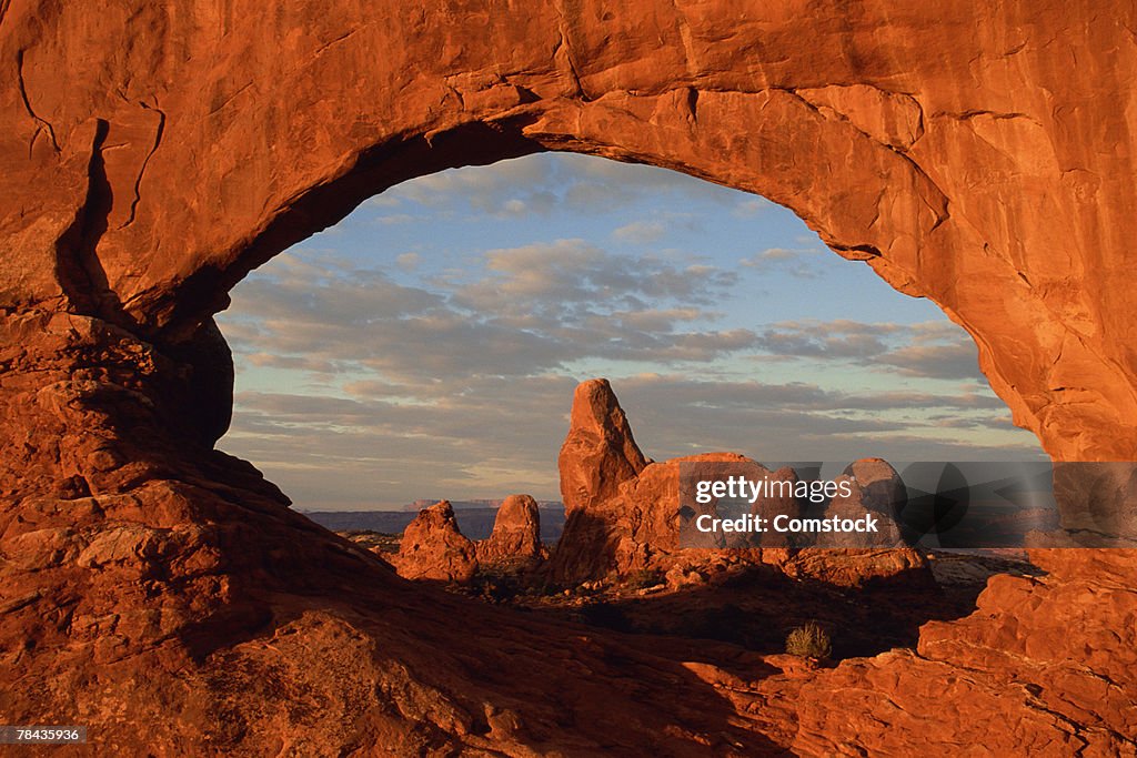Turret Arch seen through North Window , Arches National Park , Utah