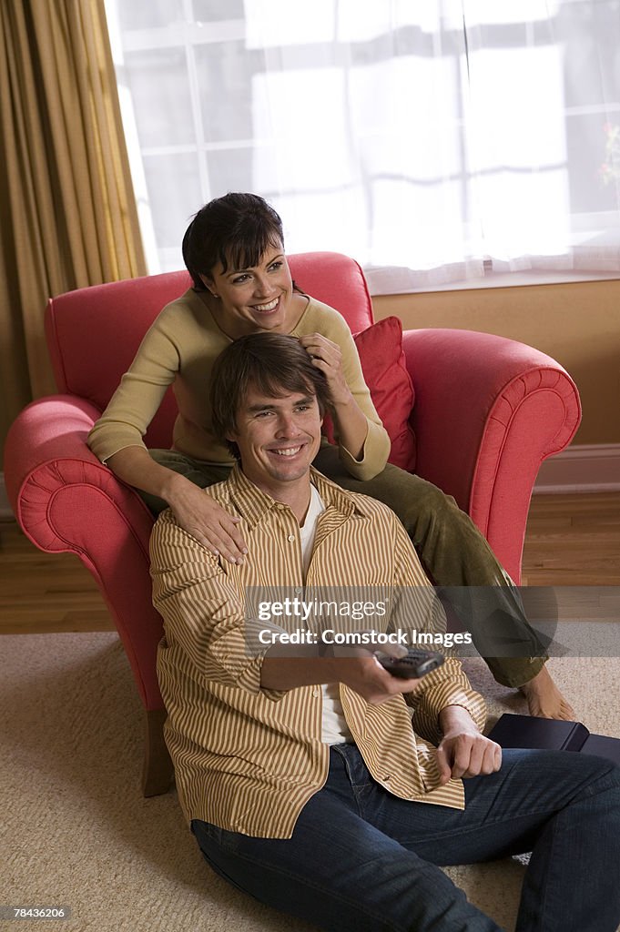 Couple watching television