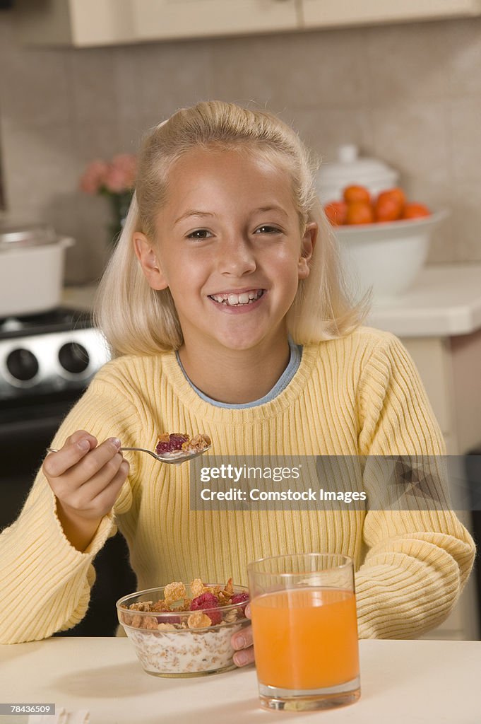 Girl eating breakfast