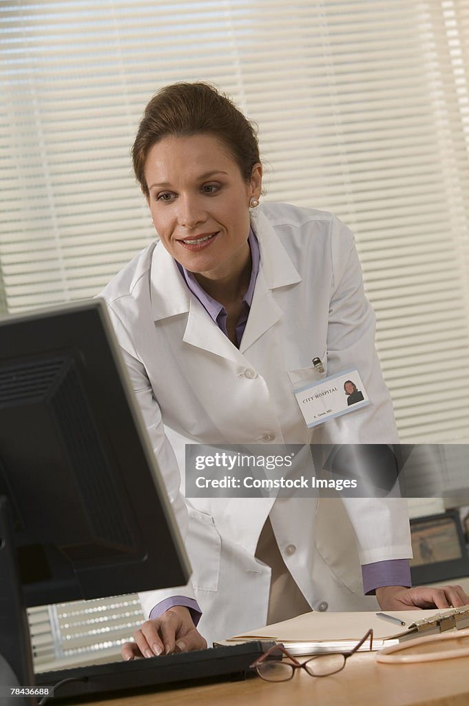 Medical professional using computer