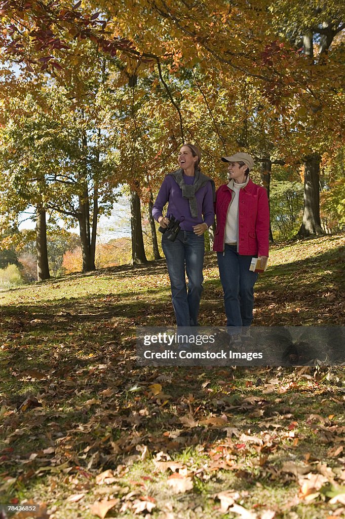 Mother and daughter walking outdoor