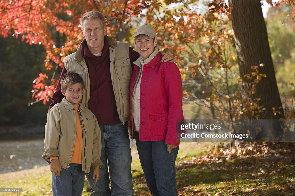 Father and son with grandmother