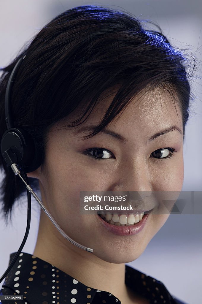 Telemarketer with headset