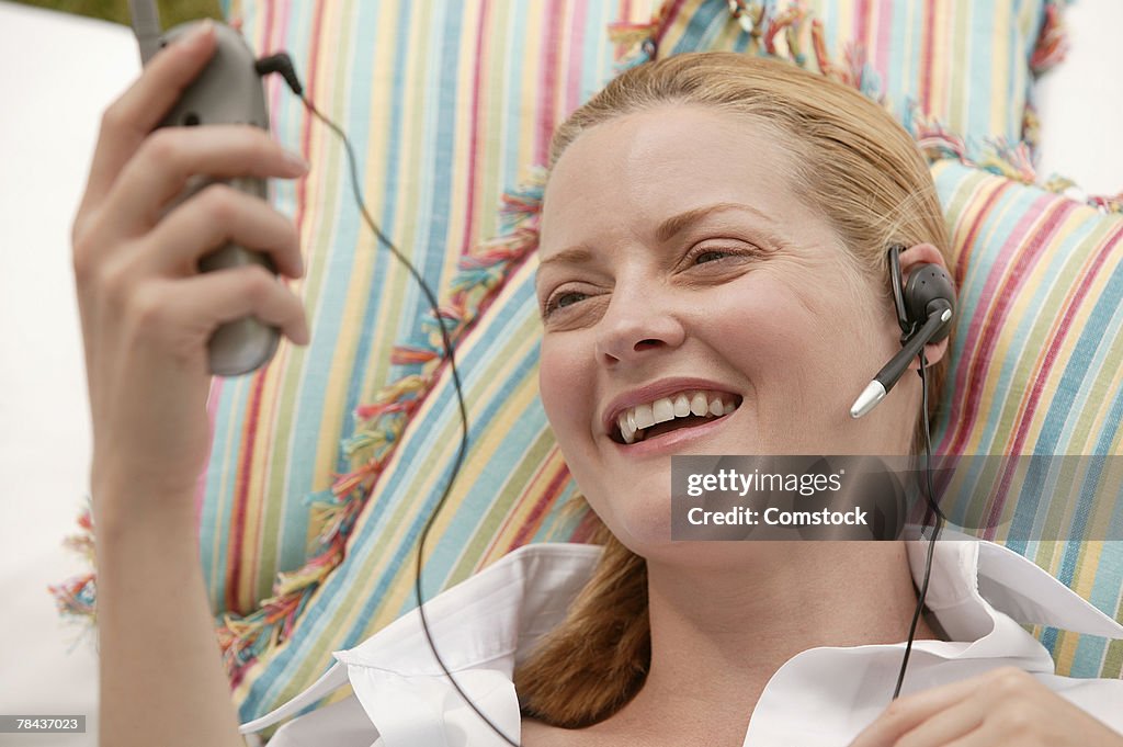 Woman on cell phone with headset