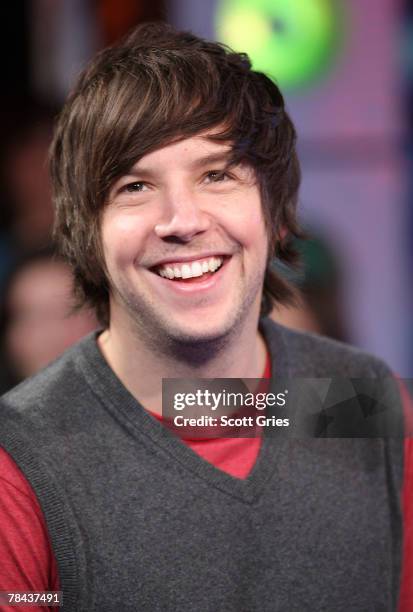 Pierre Bouvier of Simple Plan appears onstage during MTV's Total Request Live at the MTV Times Square Studios December 10, 2007 in New York City.