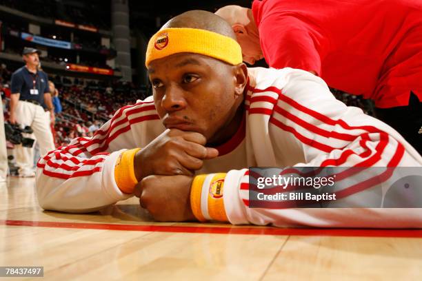 Bonzi Wells of the Houston Rockets stretches before the game on December 12, 2007 at the Toyota Center in Houston, Texas. NOTE TO USER: User...