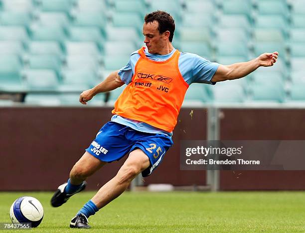 Mark Robertson kicks the ball during a training session with Sydney FC at the Sydney Football Stadium on December 13, 2007 in Sydney, Australia.