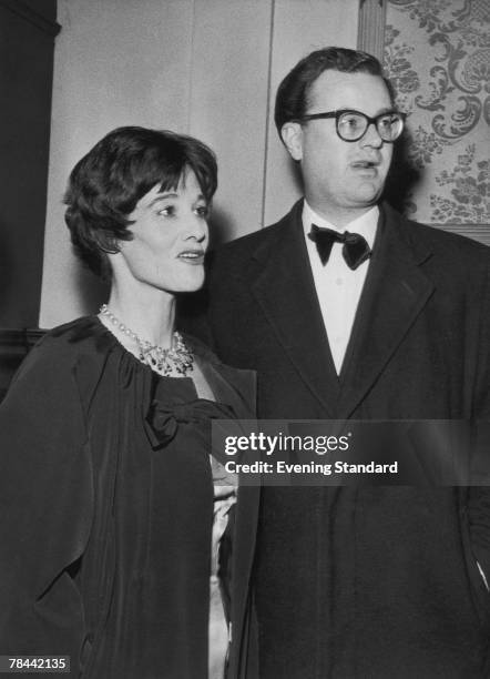 English writer and barrister John Mortimer at the Theatre Royal with his wife Penelope , 6th January 1960.