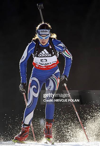 Michela Ponza of Italy competes during the women's biathlon World Cup 15 km individual race in Pokljuka, 13 December 2007. Ponza placed second of the...
