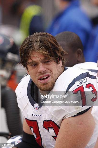 Offensive tackle Eric Winston of the Houston Texans looks on from the sideline during a game against the Cleveland Browns at Cleveland Browns Stadium...