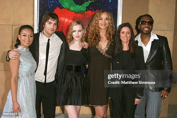 Carpio, Jim Sturgess, Evan Rachel Wood, Dana Fuchs, Julie Taymor and Martin Luther arrives to a screening of "Across the Universe" at the Egyptian...