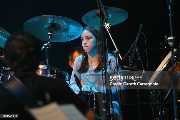 Emily Marie Estefan plays drums during Gloria Estefan first concert in the Middle East as part of the 4th Dubai International Film Festival on...