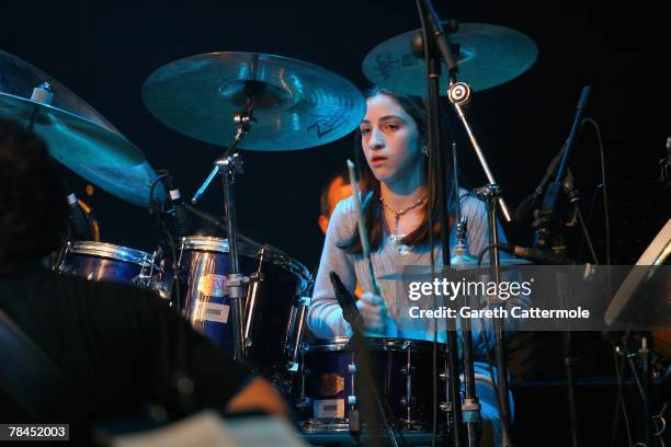 Emily Marie Estefan plays drums during Gloria Estefan first concert in the Middle East as part of the 4th Dubai International Film Festival on...