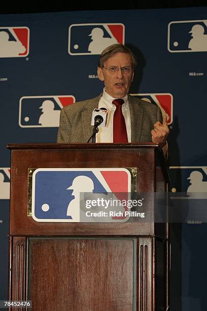 Major League Baseball Commissioner Allan H. "Bud" Selig speaks at a press conference called in response to former Senator George Mitchell's report on...