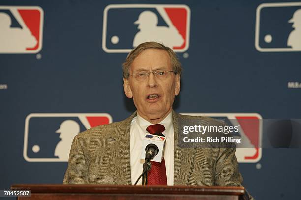 Major League Baseball Commissioner Allan H. "Bud" Selig speaks at a press conference called in response to former Senator George Mitchell's report on...