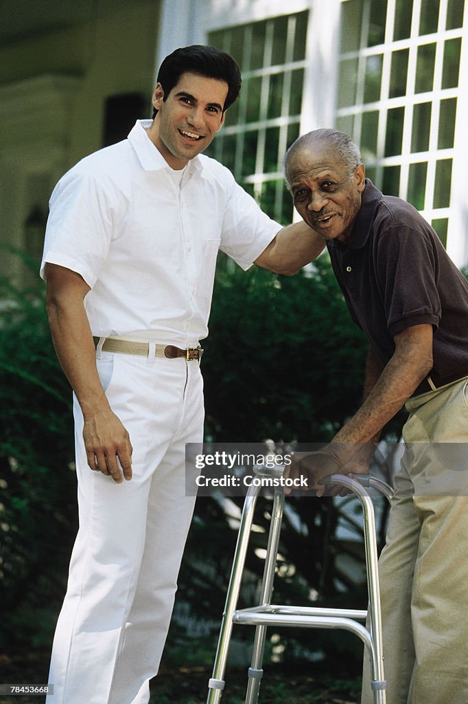 Medical professional with elderly patient