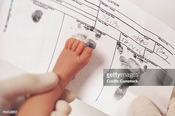 footprint of child on birth certificate - birth certificate stock pictures, royalty-free photos & images