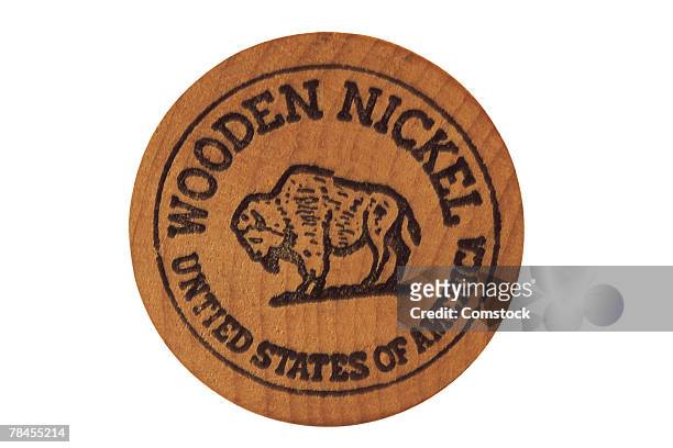 wooden buffalo nickel - five cent coin stock pictures, royalty-free photos & images