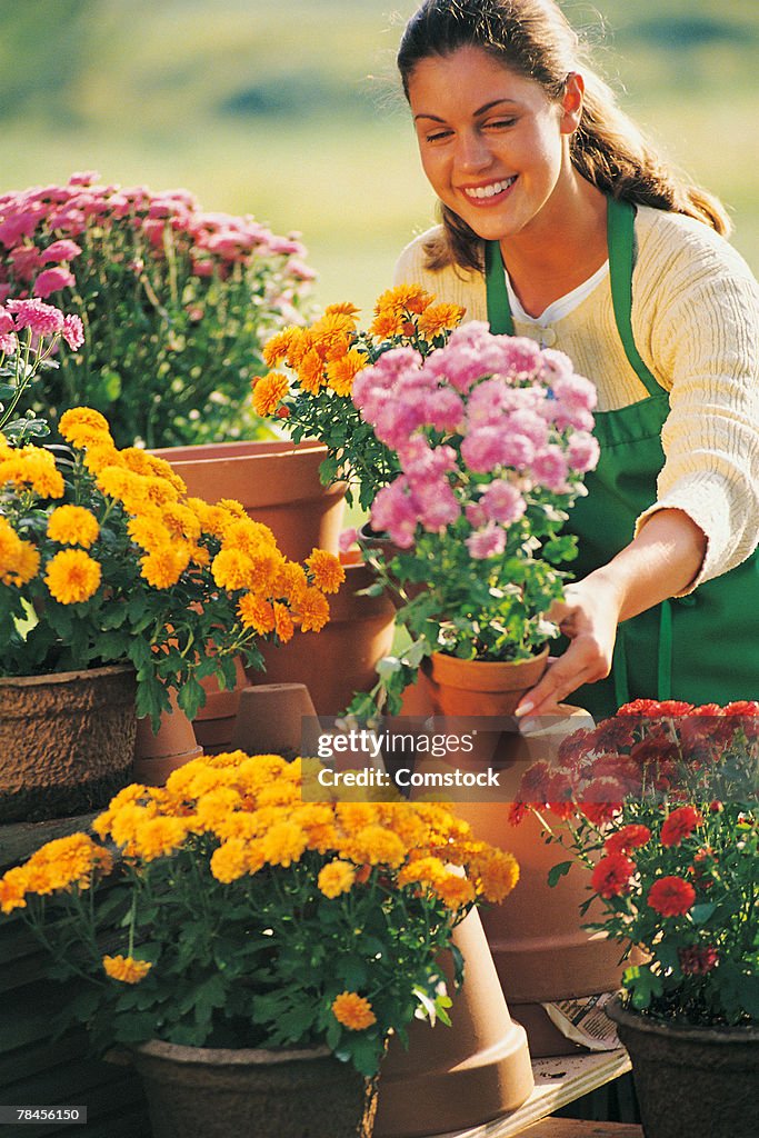 Smiling woman with flowers