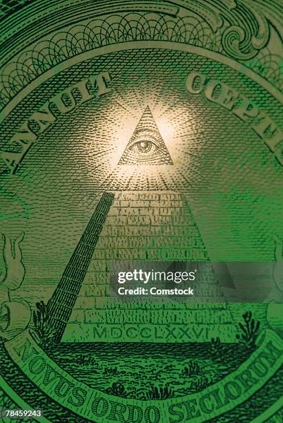 all-seeing eye on us dollar bill - pyramid with eye stock pictures, royalty-free photos & images