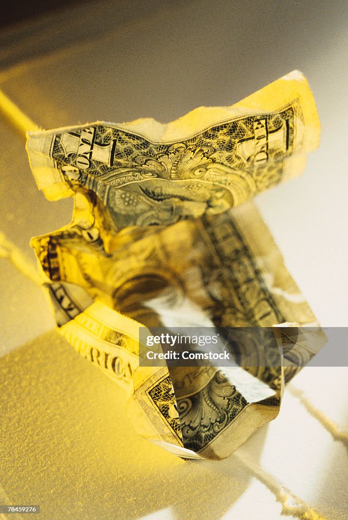 Crumpled US dollar bill