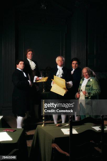 men portraying founding fathers - john hancock stock pictures, royalty-free photos & images