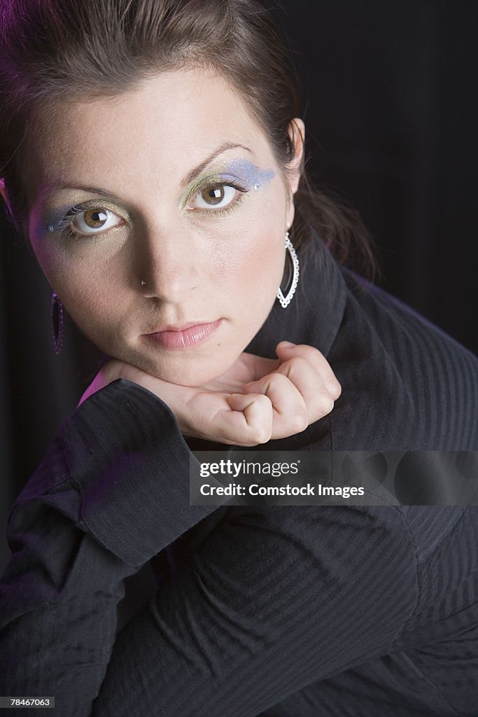 Portrait of woman with dramatic eye shadow