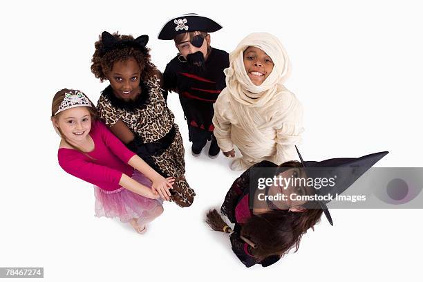 boys and girls in costume looking up - princess pirates stock pictures, royalty-free photos & images